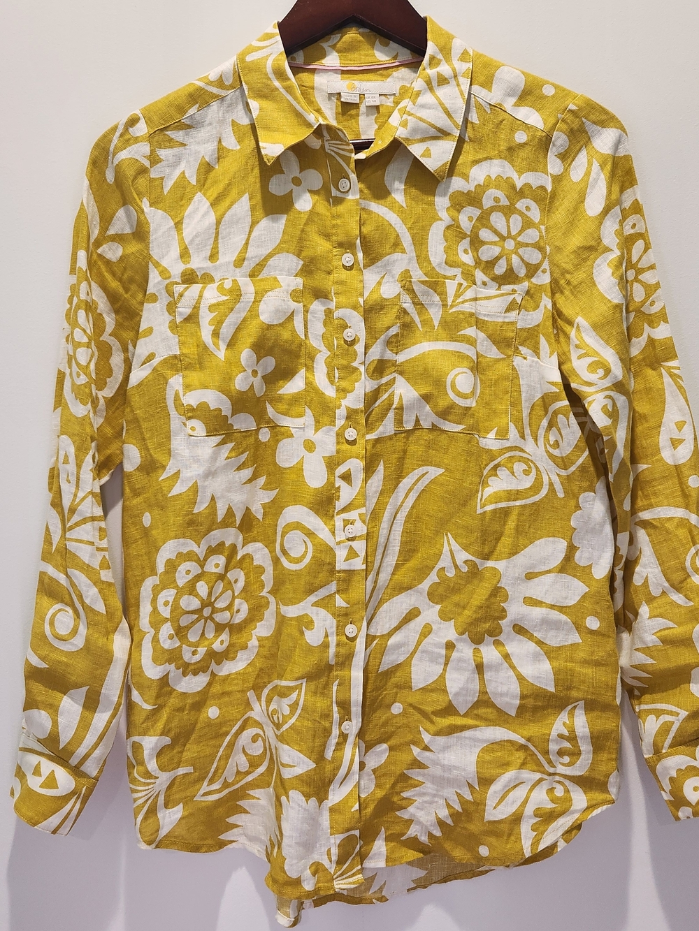 Boden Yellow and White Floral Linen Button-Down Shirt Size 4R